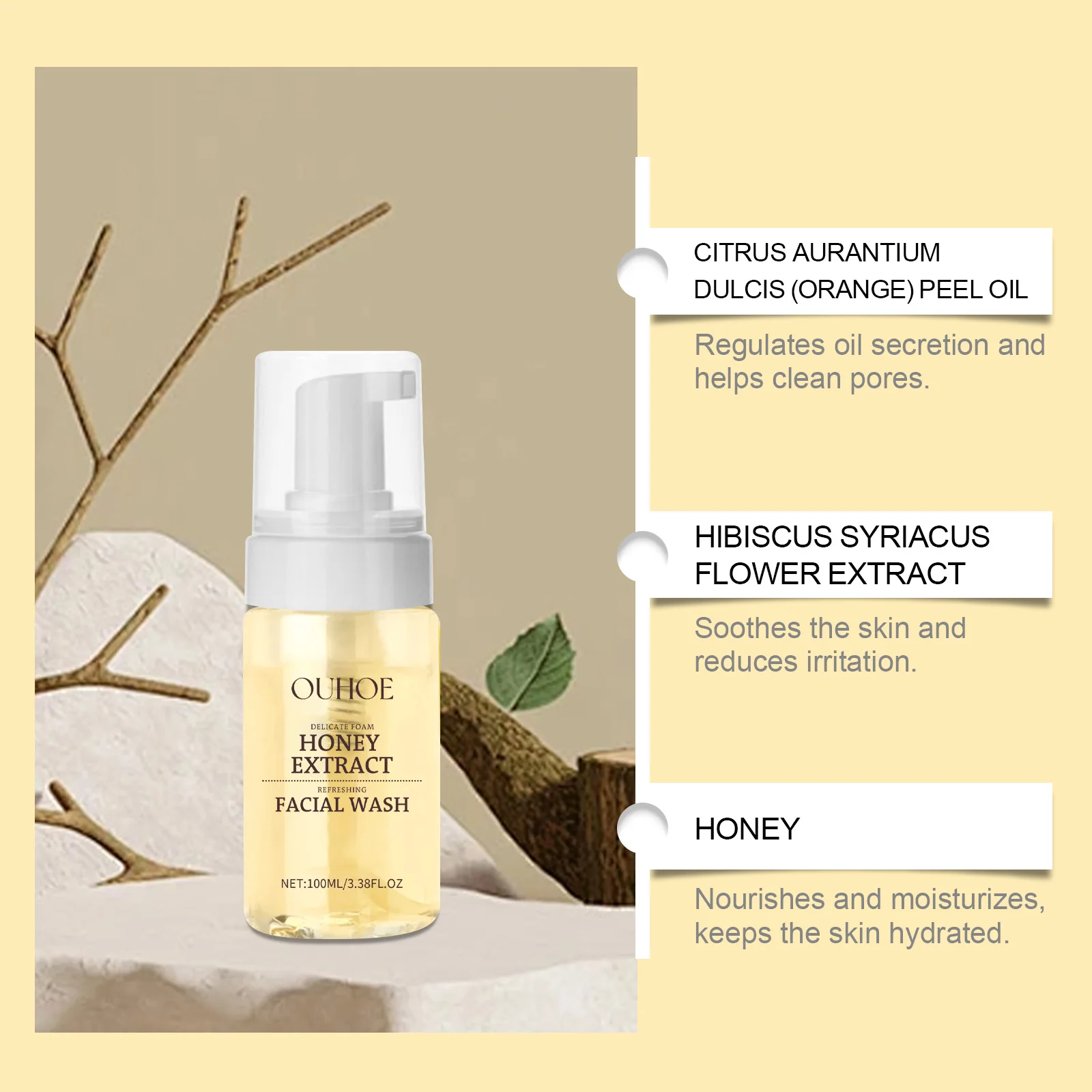 Description Picture 5 of itemGentle Honey Foam Face Wash Gentle Cleansing Skin Hydrating Fresh Oil Control Foaming Facial Cleanser Daily Skincare