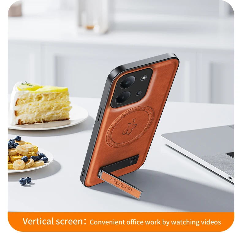 Leather Stand Case with Magnetic Cover and Wireless Charging Support - Shockproof Design with Camera Protection