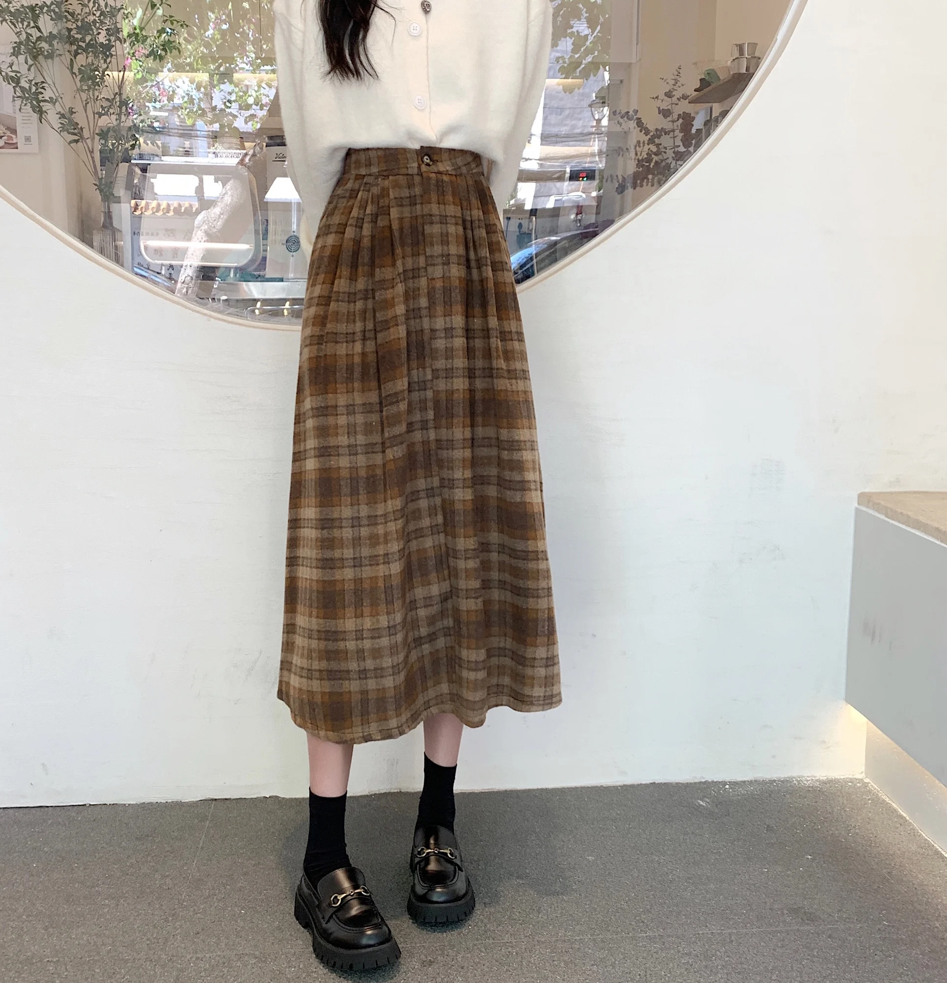 New Skirt Fashion Casual Women Vintage Plaid Elegant Elastic High Waist A-line Office Harajuku Streetwear Midi Skirt 2022 long skirts