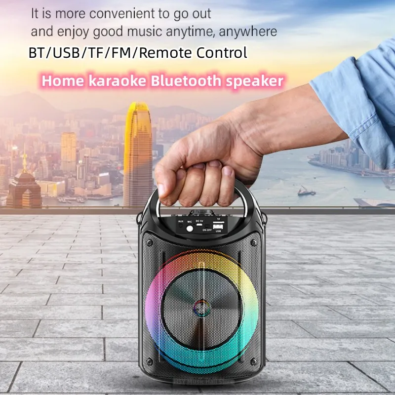 

Karaoke Bluetooth Speaker Portable Wireless Column Big Power Stereo Subwoofer Bass Family Party Speakers with MicrophoneUSB TF