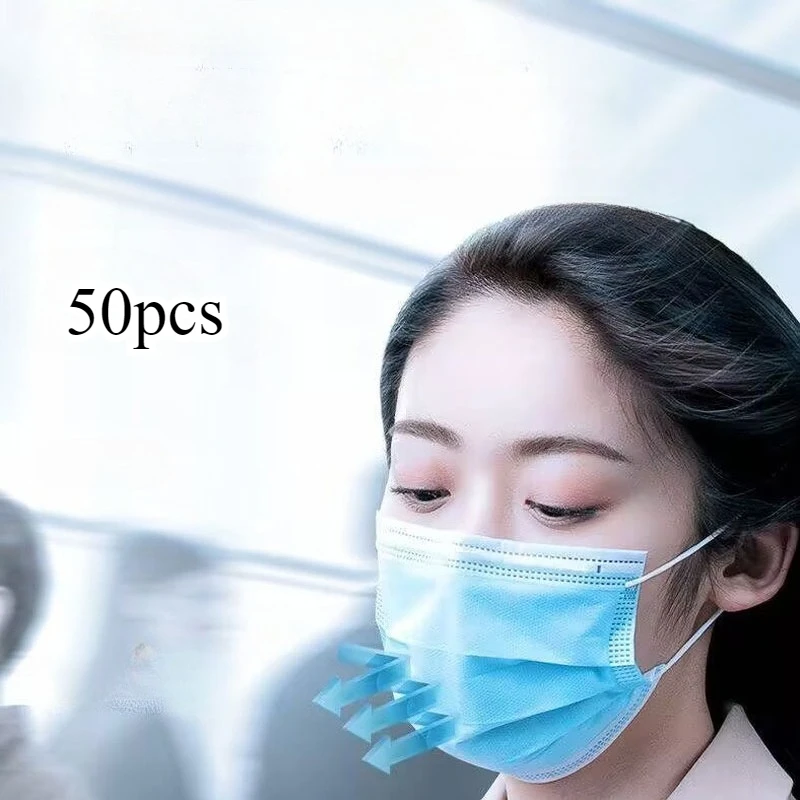 50-Pack Breathable Comfortable Disposable Face Masks for Everyday Protection