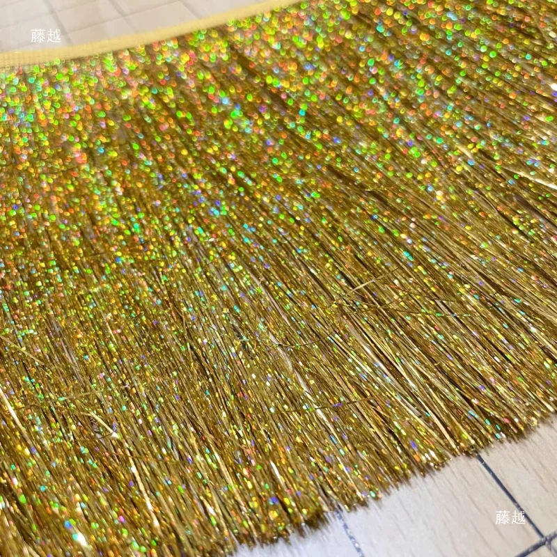 20cmLaser rain Curtain Gold and Silver TasselsPETGlitter Silk Fringe Decoration Clothing Lace Party Accessoriesdiy