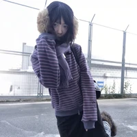Karrram Japanese Y2k Purple Striped Cardigan 2000s Style Turtleneck Knitted Jacket Vintage Harajuku Zipper Knitwear Korean 90s - Image 3