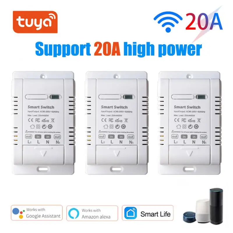 

Умный выключатель Tuya 20A, Wi-Fi, Bluetooth, защита от перенапряжения, мониторинг мощности, голосовое управление для Alexa Google Smart Life