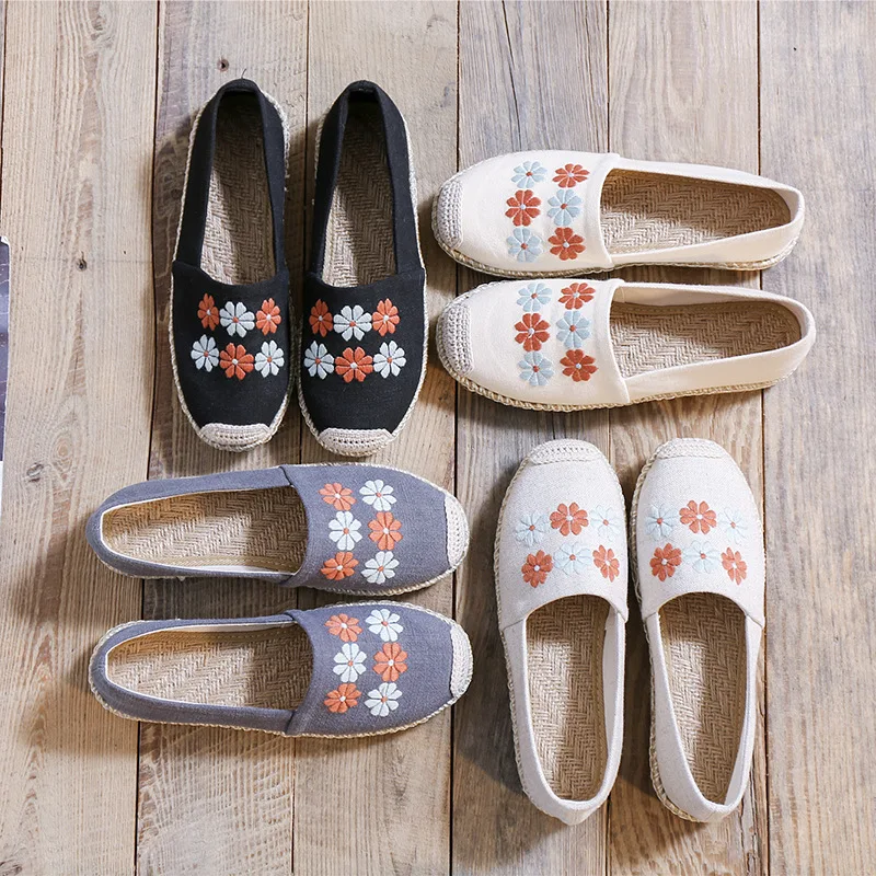 

2023 New Fashion Spring and Summer Casual Women's Single Shoes Linen Edge Embroidered Low Top Cloth Shoes Simple and Breathable