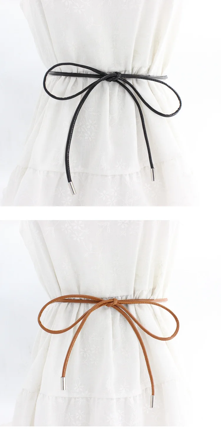 0.6cm Simple Round PU Leather Knotted Rope Waistband Thin Belt Women Decorative Waist Rope Skirt Coat Sweater Straps 160cm