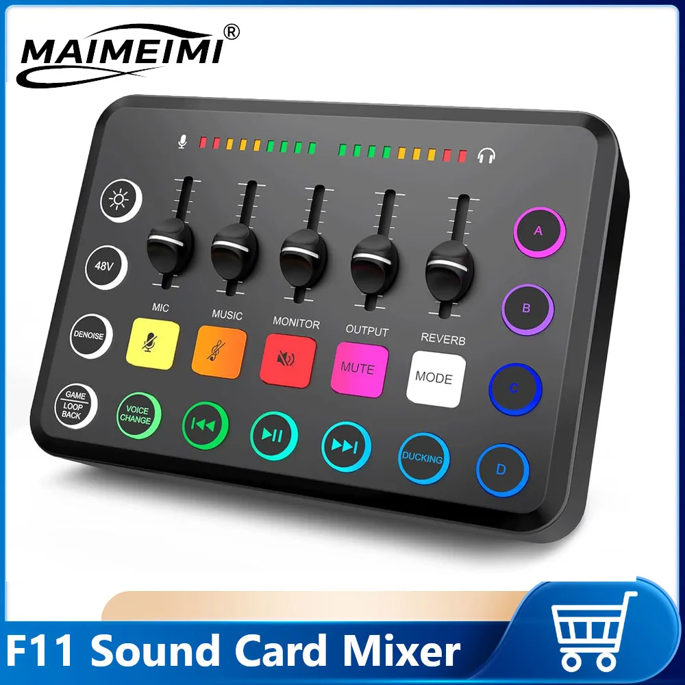 F11 Live Sound Card 5-Channel Mixer Sound Cards Audio Mixer For XLR Microphone for Game Voice Podcast Live Streaming audio mixer