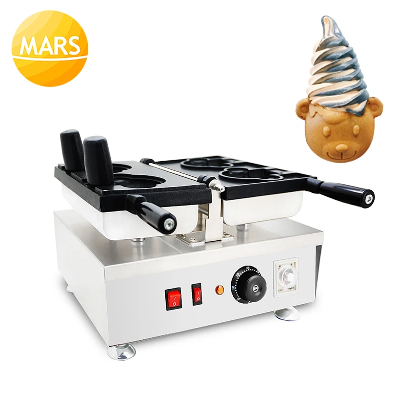 

Electric Open Mouth Bear Shape Ice Cream Waffle Cone Maker Cartoon Bear Waffle Iron Machine Taiyaki Bear Waffle Making Equipment
