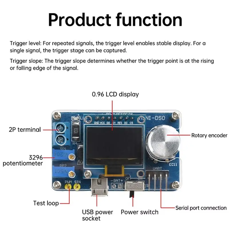 XB-마이크로컨트롤러 기반 0.96인치 DOS LCD 오실로스코프 키트 DC 5V BSTC 전자 DIY 부품 마이크로 USB 인터페이스