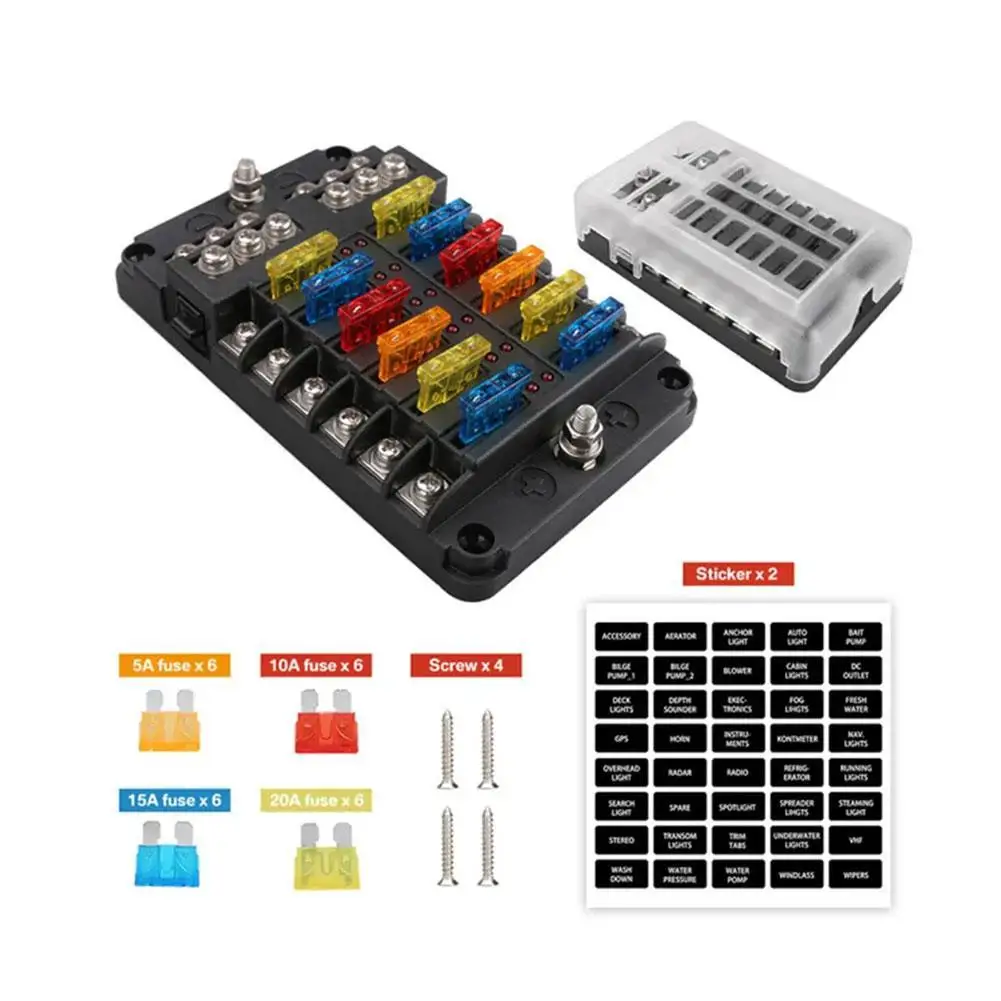 6/12 Way Fuse 12-24V Car Boat Fuse Box Holder Plastic Cover Power Panel Board Camper RV Accessorie fuse holder car fuses kit fuse box holder fuse box circuit adapters and fuse set