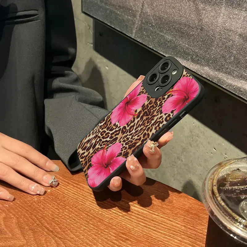 Leopard Print Floral Soft Phone Case Cover