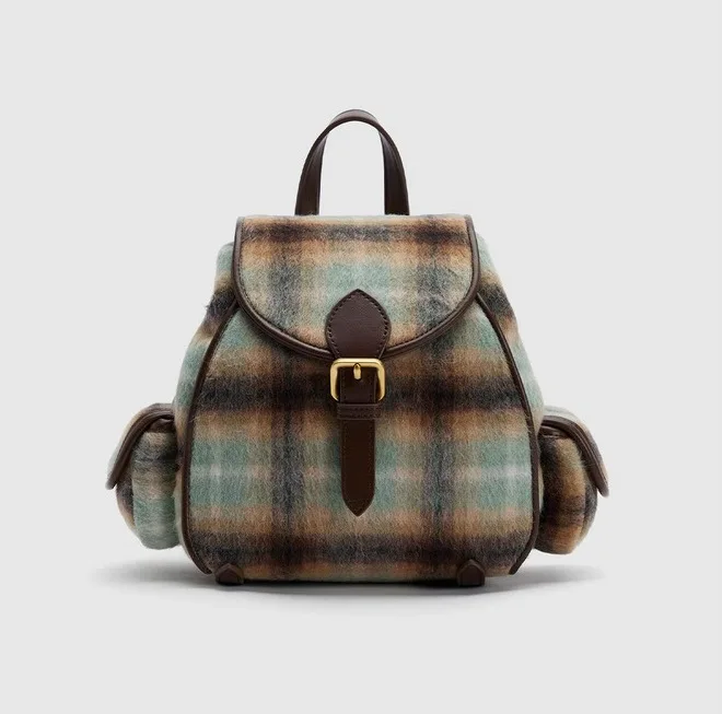 2023 Women's Fashion Retro College Style Suede Backpack Gradient Contrast Color Bag Backpack