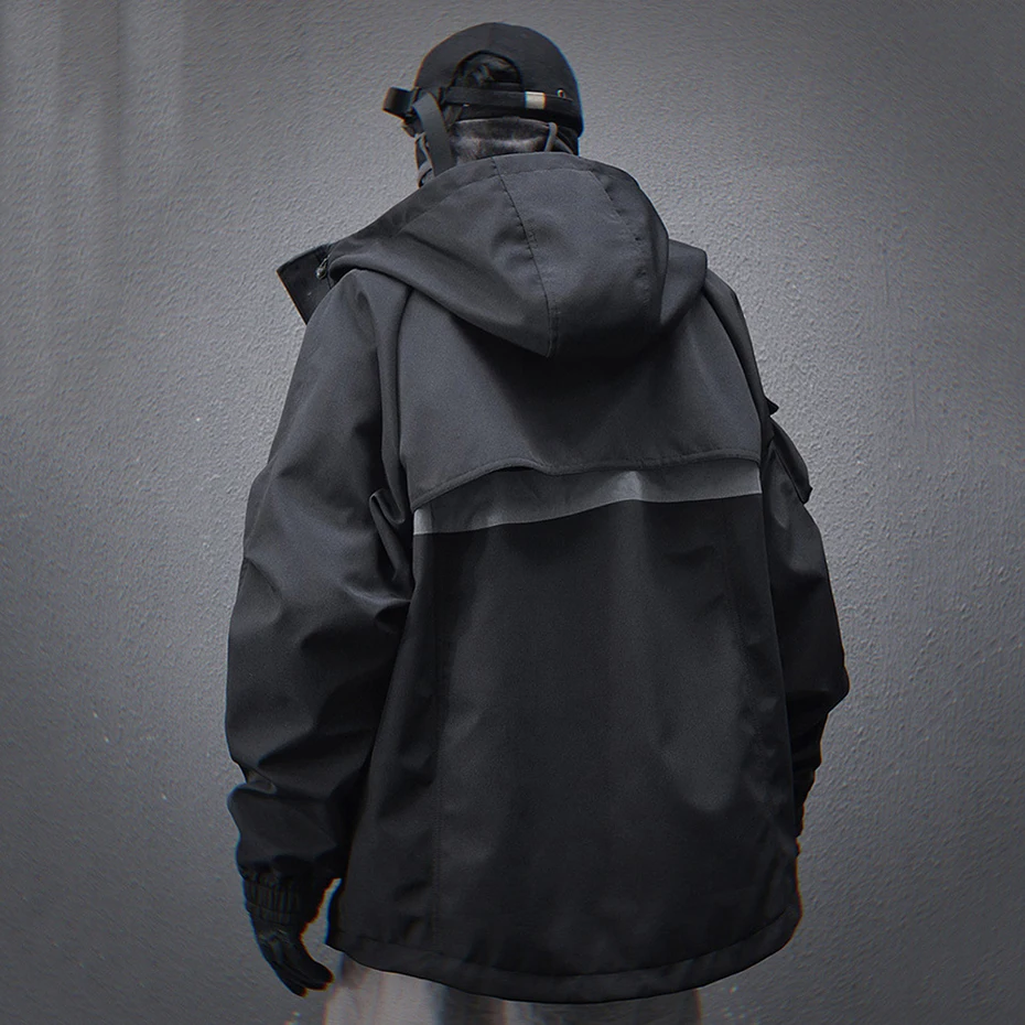 Fuction Tactical Jackets Multi Pokcets Hooded Coat Men Techwear Jackets Windbreaker Black Oversized Harajuku Jackets Outwear 3