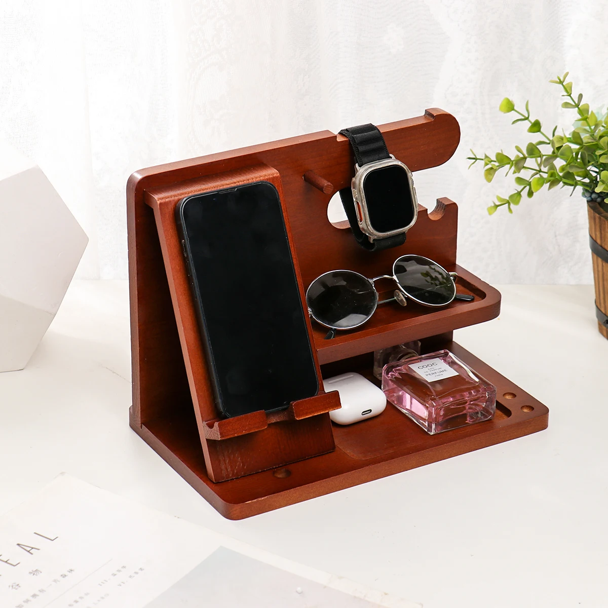 Gifts for Men Wood Phone Docking Station Fathers Gift Nightstand Desk Organizer Gifts for Dad or for Him Birthday Anniversary Xm 3