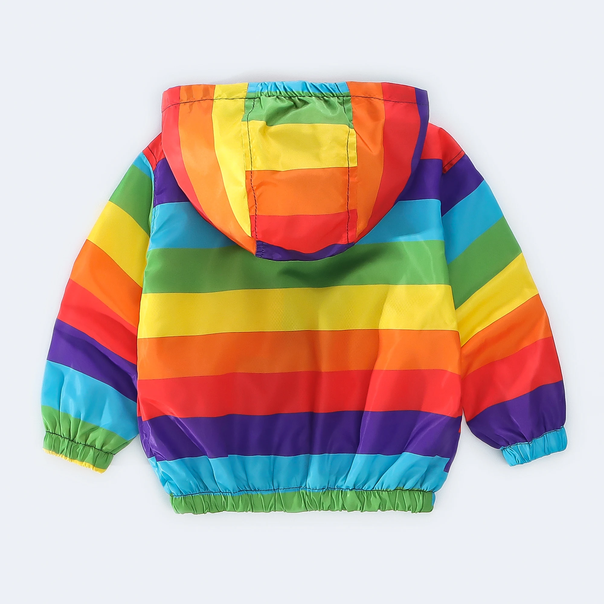 Spring and Autumn Boys' Sprint Coat Fashion Rainbow Stripe Windproof Hooded Zipper Sprint Coat Jacket