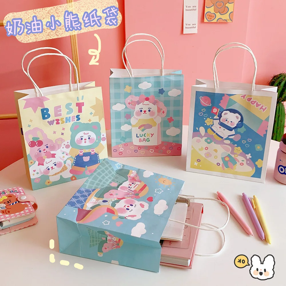 Korean Ins Paper Packaing Bag Cute Cartoon Rabbit Chocolate Food Sundries Storage Organizer Home Decor Jewelry Cosmetics Gift