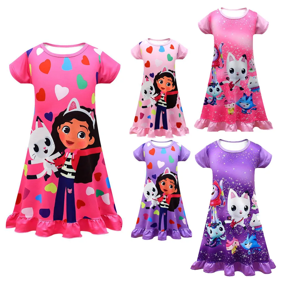 New Summer Girl Cute Gabby's Dollhouse Nightgown Cartoon Pajamas Dress