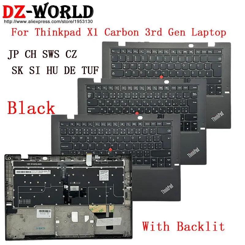 Teclado Retroiluminado com Palmrest Case Superior c Capa Lenovo Thinkpad x1 Carbono 3ª Geração Laptop jp ch cz sk si hu de Tuf Qwertz