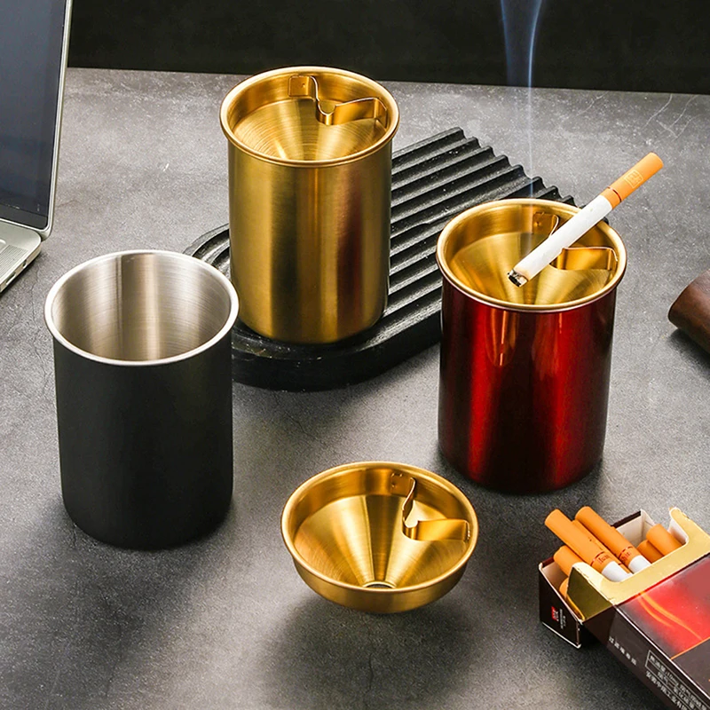 Outdoor Ashtray With Lid, Smokelesss Stainless Steel Ashtray With Lid