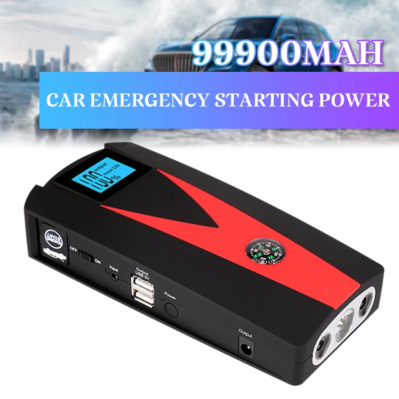 

Car Jump Starter 99900Mah Portable Power Bank With LED Light Dual USB For Cars Booster Battery Starting Device