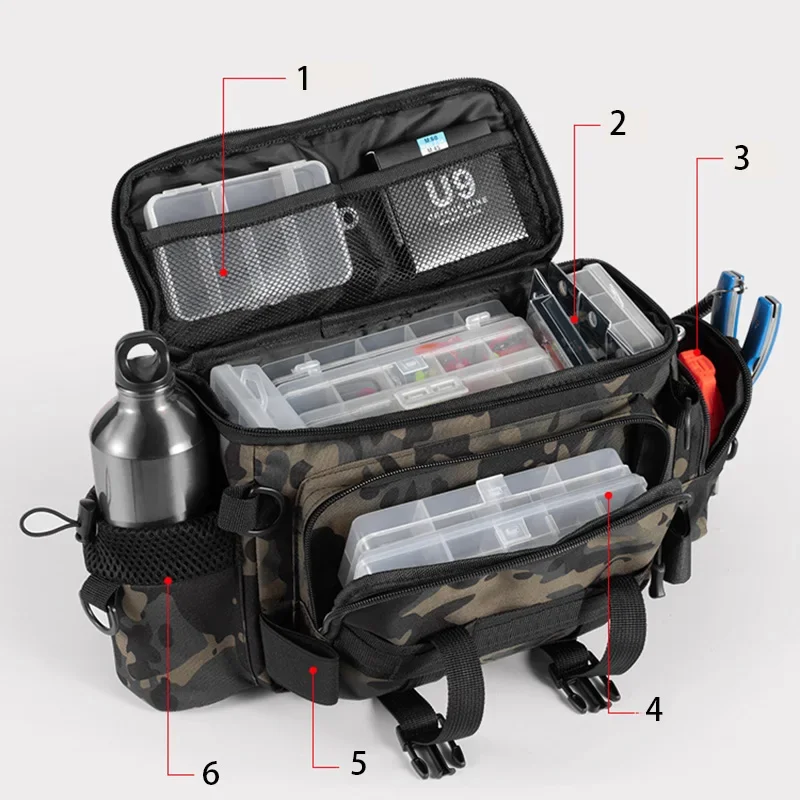 Waterproof Fishing Bag Cross Body Sling Fishing tackle Backpack with Rod  Holder Box Storage Military Outdoor Compact Lure Bag