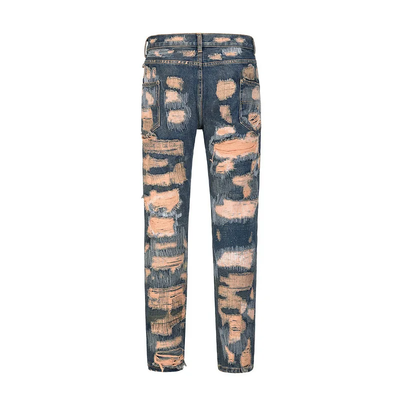 PFNW High Street Vintage Messy Sewing Patched Holes Embroidery Straight Slim Fit Jeans For Men Tide New Pencil Pants 12C1867 2