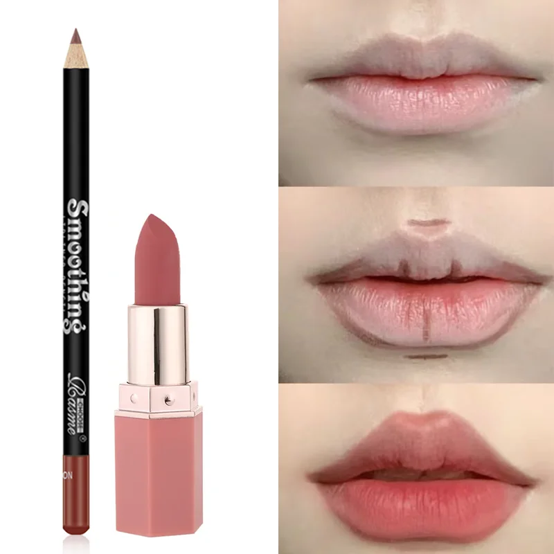 Matte moisturizing lip liner set durable waterproof non-decolorizing non-stick cup lip pencil set