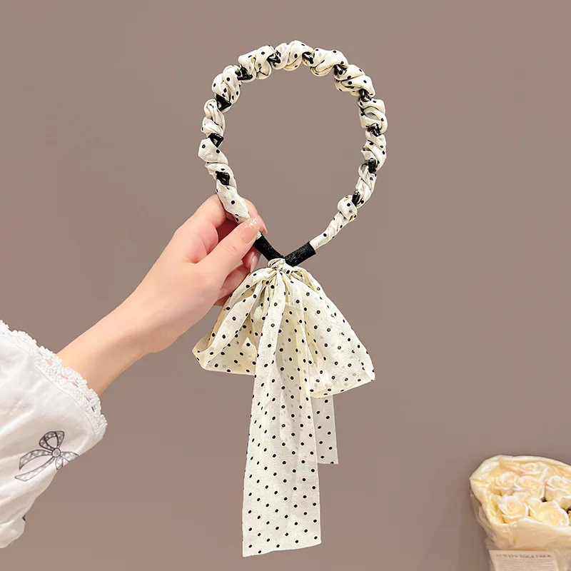 Kaffee-Stirnband mit gepunktetem Band für Damen – Haarbänder mit hohem Totenkopf-Oberteil, Gesichtswasch-Haarband, elegantes Pferdeschwanz-Haar-Accessoire – Detail 9