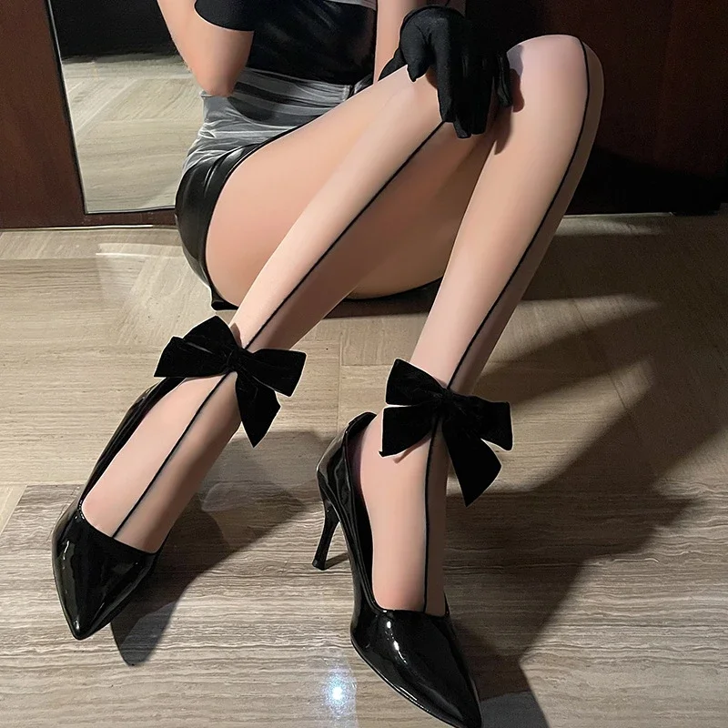 

Velvet Bow One-line Closed Crotch Sexy Pantyhose