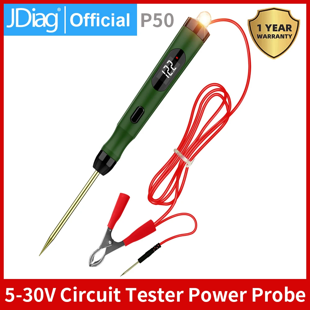 JDiag P50 Car Electrical Circuit Tester Probe 5V-30V Digital Display Circuit Test Pen Car Circuit Tester Lamp Voltage Test Pen