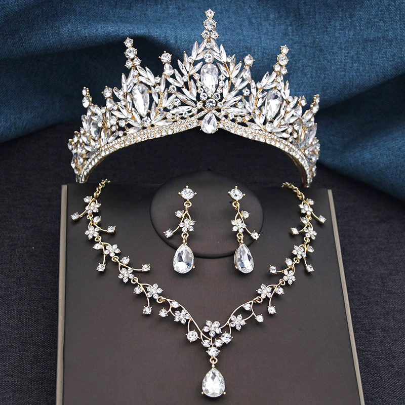 Jewelry Set Hair Accessory Bridal Headwear 3-pack Baroque Tiaras Crowns Necklace Earrings For Party