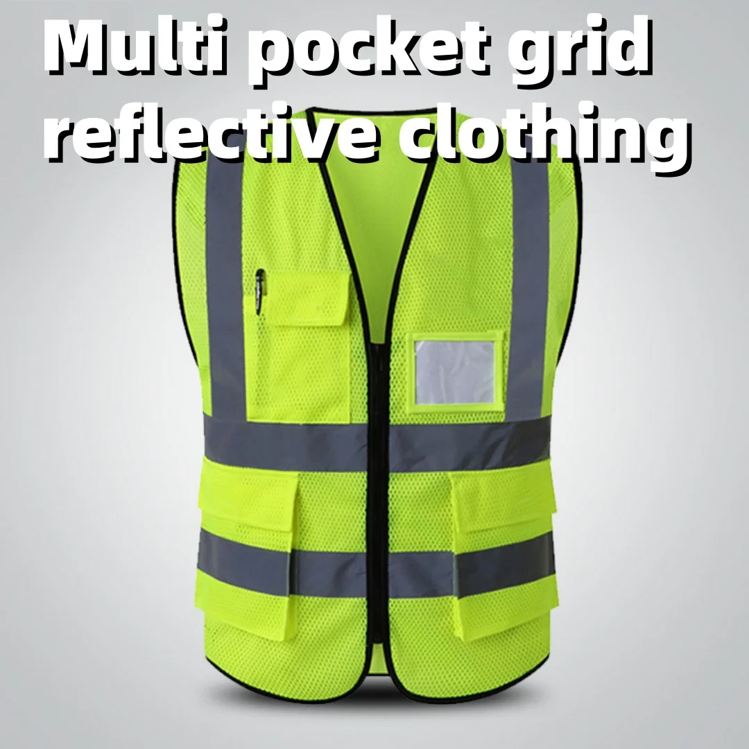 Elliptical grid multi-pocket breathable reflective vest reflective safety vest