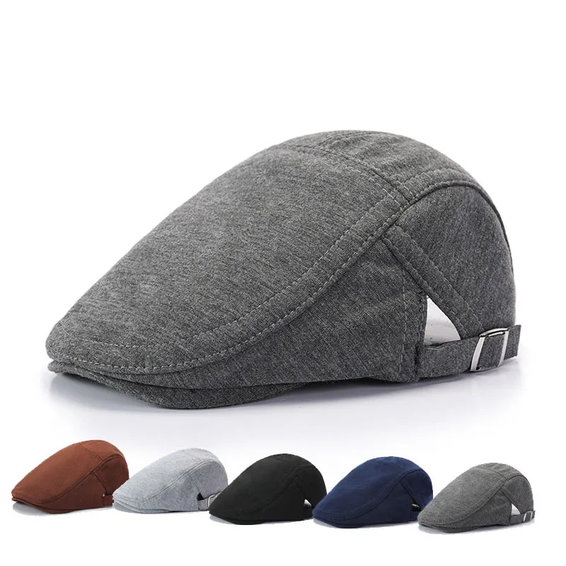 

British Retro Beret Men's Casual Flat Newsboy Hat Art Solid Color Painter Cap Male Ivy Cap Advance Hats Outdoor Sunhat 55-60cm