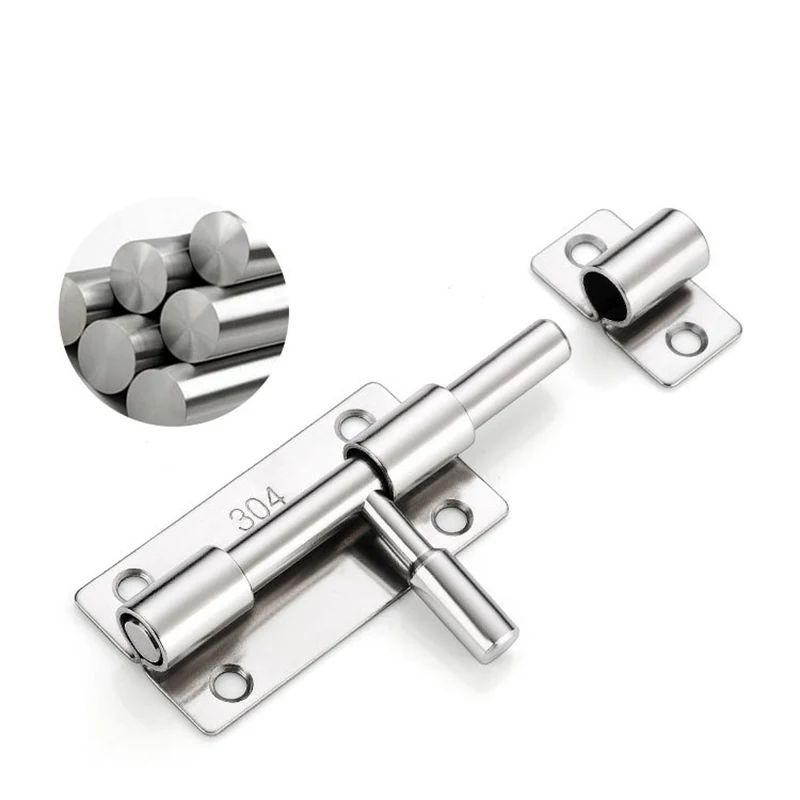 Door Latch 1Set Silver Stainless Steel Door Latch Solid Sliding Bolts Latch Hasp Home Hardware Gate Safety Toilet Door Lock