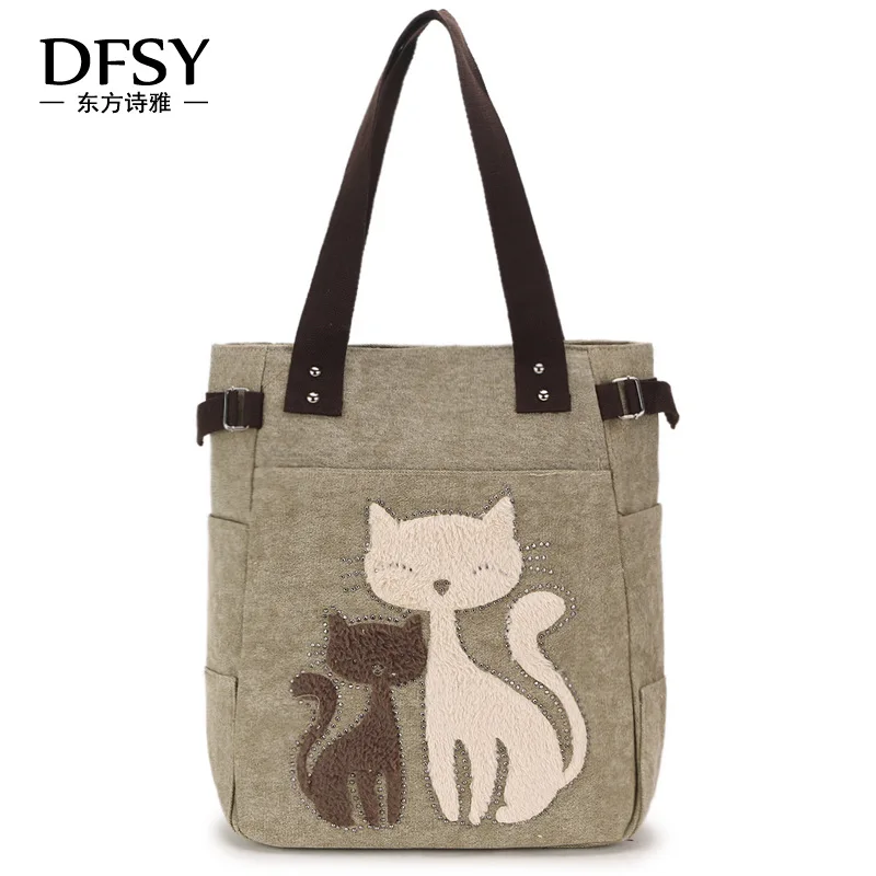 

Cute cat bag Korean lady handbag simple fashion Canvas Shoulder