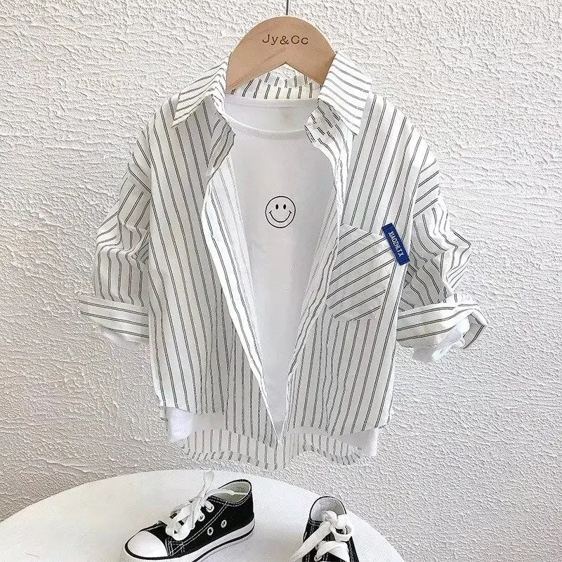 Kids Babys Boys Shirt Clothes Spring Thin Blouses Clothing Infant Boy Striped Casual Tops 4-12 Year Kids Long Sleeves Shirt boys long sleeve shirts