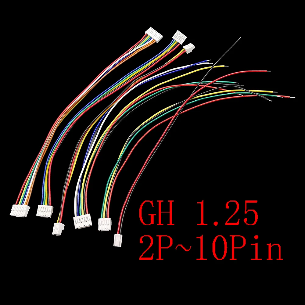 10Pcs Micro Jst Gh 1.25Mm Pitch 2P-10 Pin Male Plug Connector 28Awg Electronic Wire Cable 150Mm Single/Double Plugs Connectors