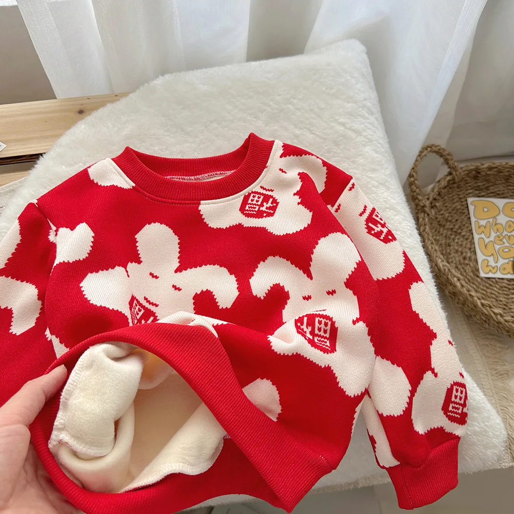 Girl sweatshirt Kids sweatshirt Autumn Winter New Child Fleece Thickened Sweatshirt Base Shirt Boy Girl Warm Sweate Round Neck Long Sleeve Fashion Knitwear Kids