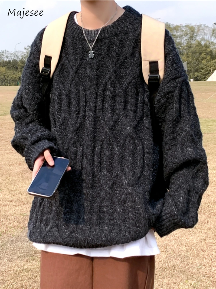 

Twist Sweaters Men Winter Ins Chic Baggy Slouchy Warm Knitwear Japanese Style Streetwear Handsome Long Sleeve College Fashion
