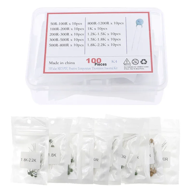 10Value 50 ohm-2.2K MZ5 PTC Positive Temperature Thermistor Resistor Assorted kit set 100Pcs