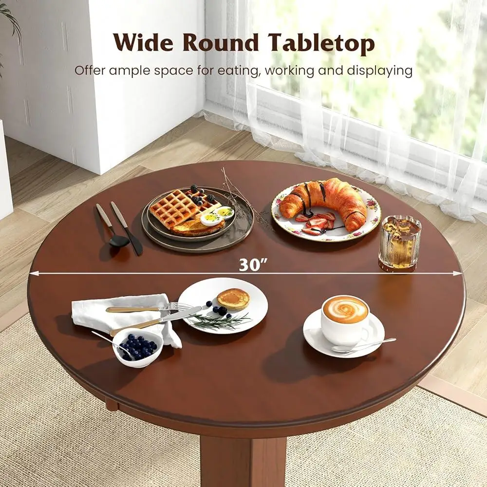3 Piece Round Bar Table Set with 2 Upholstered Swivel Stools Rubber Wood Frame Kitchen Dining Home Decor 6