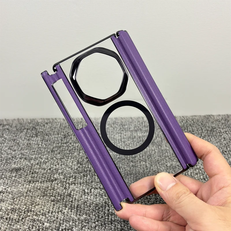 Magnetic Leather Double Hinge Case with Magsafe and Transparent Back