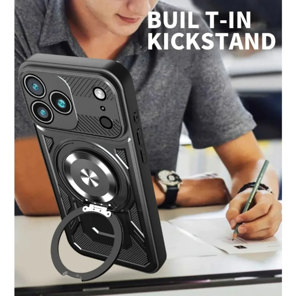 Rugged 2-in-1 360° Rotating Metal Ring Phone Case with Magnetic Anti-Drop Protection
