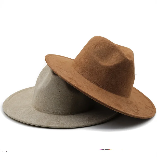 Simple Fedora Hat Men Women Suede Imitation Winter Felt Hats Fashion Khaki Top Jazz Hat Fedoras Chapeau Sombrero Mujer 4