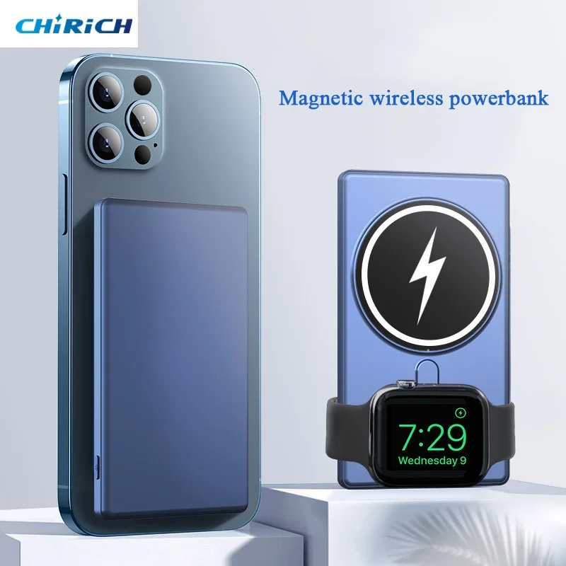 

3 In 1 Magnetic Wireless 5000mAh Power Bank 15W Charger Portable External Auxiliary Battery for iPhone AirPods IWatch Xiaomi