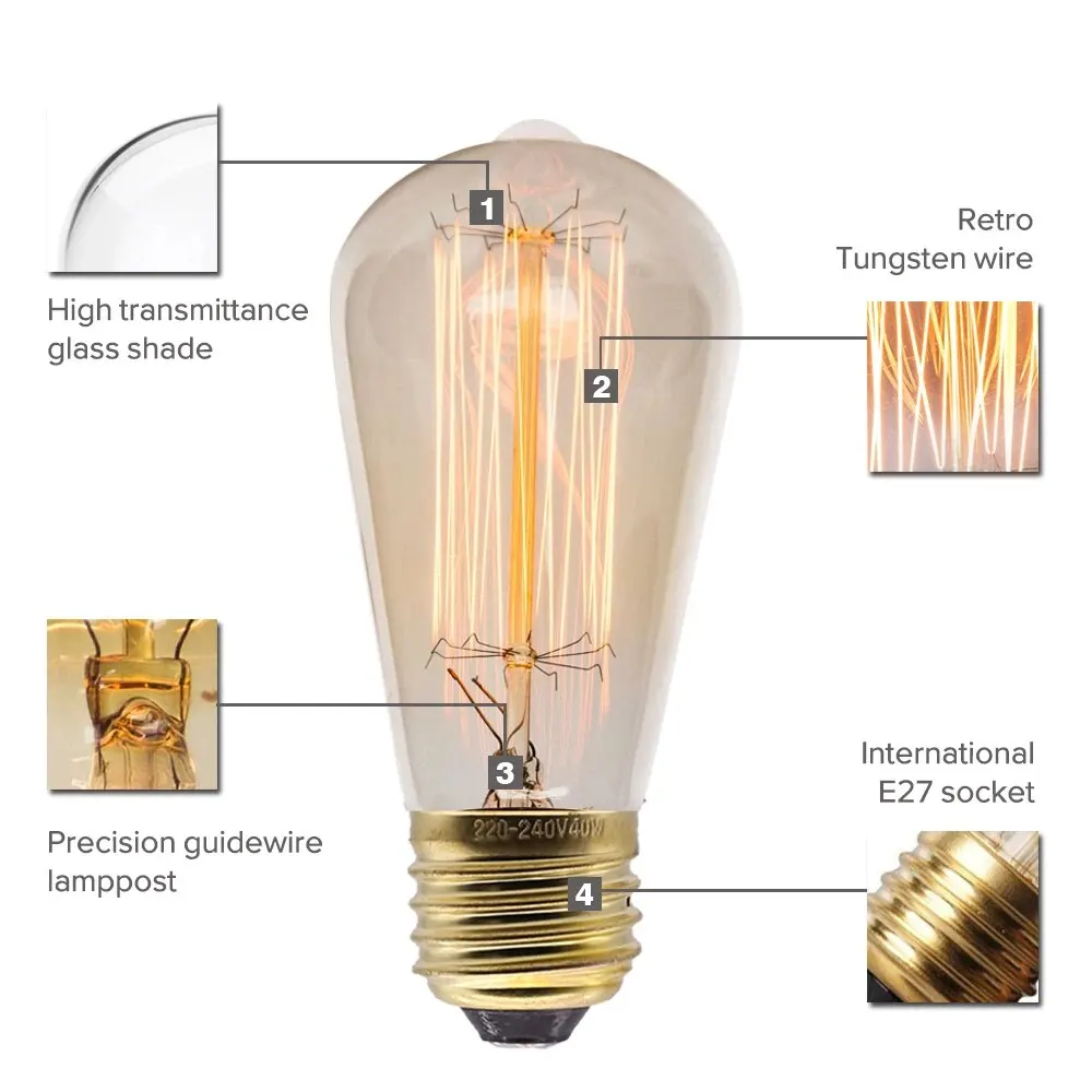 Lot 6pcs 40w ampoules E27 Vintage Edison G80 ampoule à