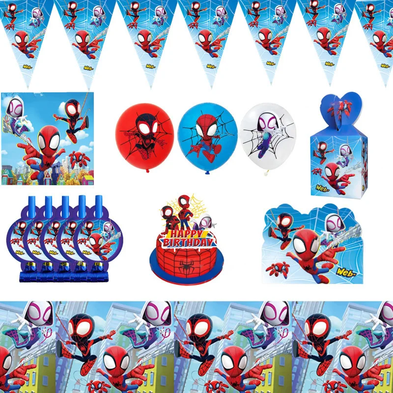 Spidey And His Amazing Friends Birthday Decoration Party Supplies Paper Cups Plates Napkins Tableware Tablecloth Kids Balloons