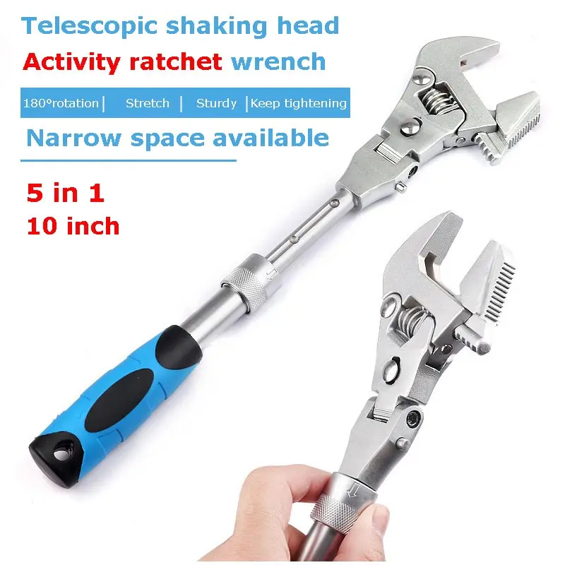

5 In 1 Statinless Steer Universal Wrench Household Hand Tool Folding 180 Degree Adjustable Ratchet Set Workshop Maintenance