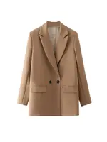Femmes Chic bureau dame Double boutonnage Blazer Vintage manteau mode col cranté à manches longues dames vêtements d'extérieur hauts élégants 4