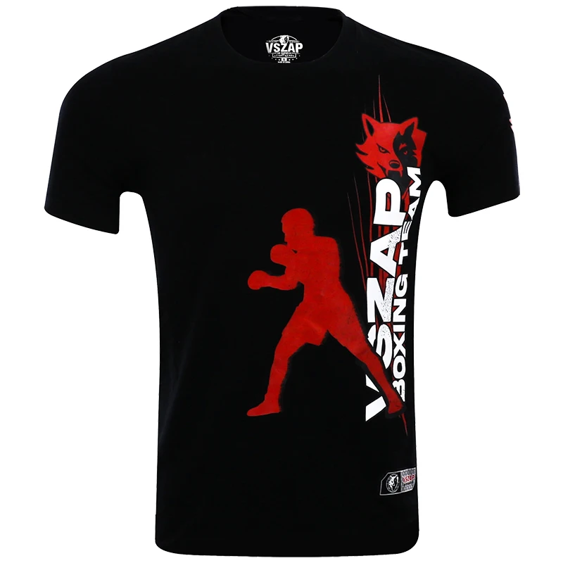 VSZAP MMA Fighting Leisure Boxing Fighting Training Outdoor Sports Black T-shirt Pure Cotton Breathable Short Sleeves
